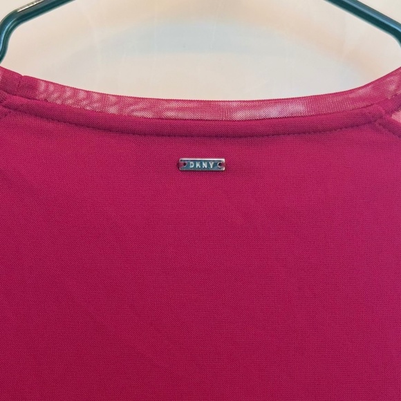 DKNY Magenta Mesh-Sleeve Short Sleeve Top – Size XXS - Picture 5 of 6